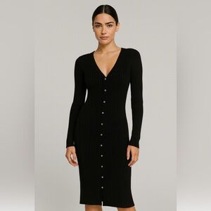 525 America Black Ribbed Button-Down Midi Dress | Size Large NWT